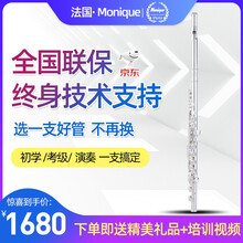 法国（Monique）长笛管乐器 按键镍银E键分割C调镀银材质16/17开闭孔初学演奏考级通用 MFL-100s