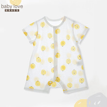 babylove婴儿儿连体衣服夏季薄款短袖新生儿初生宝宝哈衣爬服夏装 桔子可爱多黄 66