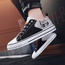 痕酷品牌 男童帆布鞋2021年春季新款儿童板鞋中大童潮春秋款韩版15岁运动鞋 505(低帮)黑灰 32