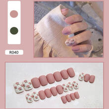 指甲贴片美甲贴片假指甲甲片贴可拆卸穿戴式美甲甲片成品美甲工具 R40磨砂桃子-短款 送：24粒极粘防水果冻胶+胶水+搓条