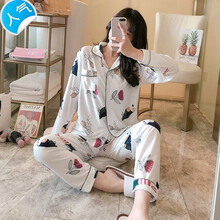 睡衣女春秋开衫家居服女士长袖秋冬睡衣加大码夏季睡衣月子服套装 鹦鹉 M(80-100斤)