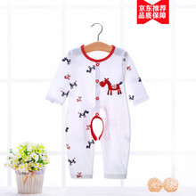 品牌特价新生婴儿衣服夏季超薄婴儿连体衣服夏季棉长袖款新生儿哈衣爬服开档宝宝空调服装南极人同款 红色 小马开裆 59码(建议身高52-59cm左右)