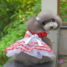 小狗狗衣服春夏装薄款泰迪比熊博美小型犬宠物夏季公主连衣裙子潮 新款色丁蓬蓬裙B1-红色 XS码(建议1.0-2.3斤)