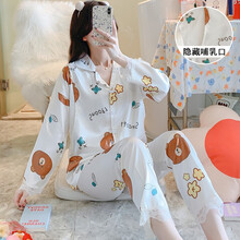 十月结晶同款 夏季月子服产后夏薄款冰丝孕妇睡衣女6月喂奶7月份哺乳产妇家居服 H19422#白布朗熊 L