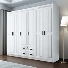 北欧简约现代板式三门四门衣柜组装木质卧室衣柜白色欧式大衣柜衣橱简约现代中式衣柜白色衣柜插入式背板衣柜 白色 五门衣柜