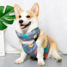 夏季狗狗降温冰肚兜 降温冰马甲宠物凉凉衣法斗柯基外出冰围脖降温围脖衣服 灰色笑脸（降温衣+围脖） L号