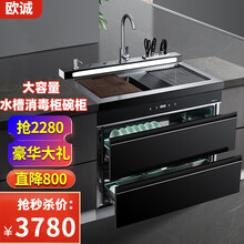 欧诚集成水槽 消毒柜 家用大容量双槽嵌入式紫外线臭氧消毒水槽消毒柜碗篮一体柜X1-8 多功能 黑色