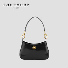 法国POURCHET宝榭 欧美风时尚女包挎包中真皮包斜跨腋下单肩包包女 黑色