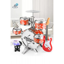 生日礼物架子鼓儿童初学者玩具乐器爵士鼓男女孩3-6岁宝宝家用敲打鼓礼物1抖音网红同款 红色星+凳子+鼓谱 +吉他(红) 纸板围鼓架可升降