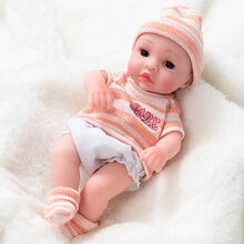 儿童毛绒玩具仿真娃娃全软胶会说话的洋娃娃布娃娃可爱女孩小玩偶早教女孩公主安抚玩具送女孩生日礼物 275-11睁眼 桔条纹(女娃) 55声版