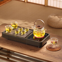 诺洁仕(LOCUS)茶杯消毒柜紫外线烘干收纳沥水台式小型多功能家用功夫茶具消毒盒 深木纹色茶盘+玻璃壶006款