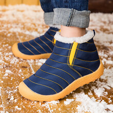 狼黑爪冬季新款儿童棉鞋加毛加厚男童雪地靴大棉二棉小孩户外鞋北黑面木偶村 1818深蓝大棉 36