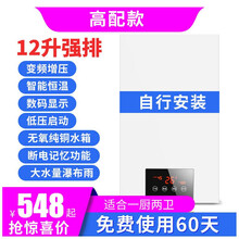 京浦莱斯 燃气热水器套装壁挂式家用燃气热水器超大水量纯铜水箱数码显示智能恒温变频增压四季节能可包安装 12升高配款 变频增压 数码显示 【不包安装】 天然气