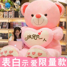 超大号熊娃娃公仔毛绒玩具女孩熊猫布娃娃女生睡觉抱泰迪熊包抱熊床上陪睡抱枕玩偶送女友七夕情人节生日礼物 粉爱心(独宠你一人) 【促销价】全长量80厘米【贺卡】