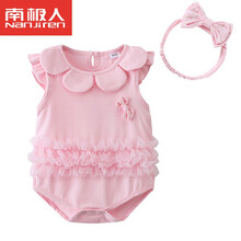 南极人 0-2岁小宝宝穿的连体衣三四个月婴儿夏装薄款百天连体衣女宝宝夏季女婴衣服红色包屁哈衣 粉红色【花瓣哈衣】含发饰 80cm(80【建议体重18-20斤左右】)