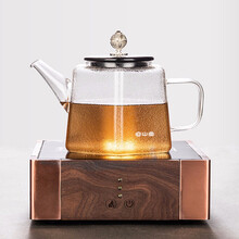 容山堂玻璃烧水壶陶瓷鎏银壶钮耐热加大容量煮茶器电陶炉茶炉茶具 六角陶瓷盖壶+紫铜色镶嵌黑胡桃木炉