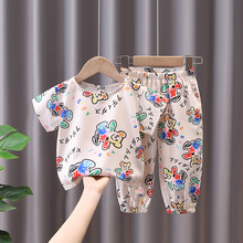 迪士尼轻奢女童套装夏2021新款网红洋气小童夏装宝宝夏季薄款儿童短袖两件套旗舰官方专卖 杏色 80cm