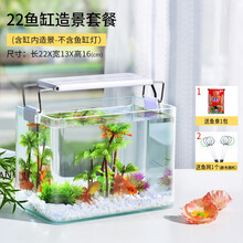 喜莱卡 小鱼缸金鱼缸方形玻璃鱼缸迷你小型桌面鱼缸水晶鱼缸家用造景水族箱生态鱼缸乌龟缸创意造景斗鱼缸 22造景套餐