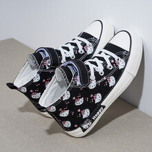 欧纤域儿童帆布鞋2021夏季新款卡通布鞋休闲百搭透气魔术贴女童高帮鞋子 170黑色 33