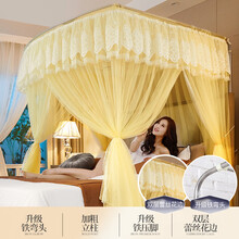 u型伸缩蚊帐1.8m床家用1.5m床1.2米加密加厚支架家用宫廷公主纹账 伸缩淡雅款-黄色32mm【双层刺绣花边】 2.0m(6.6英尺)床