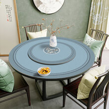 2021新款新中式桌垫 新中式皮革圆桌桌布防水防油免洗硅胶桌垫防烫桌面圆形餐桌垫台布 临水牧 皮革120cm直径圆形(带转盘需拍2件)