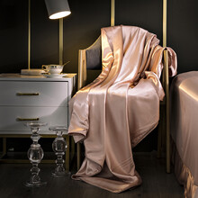 水星家用家纺轻奢裸睡桑蚕丝绸缎被罩2m2.3m米单双人丝滑蚕丝被套单件 藕玉粉 200X230cm