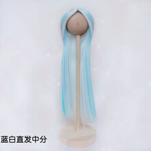 芭比娃娃头发假发4分BJD娃娃高温丝卷发短发小3分改妆SD娃娃发套 蓝白中分直发