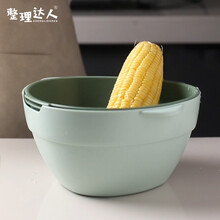 整理达人 大号双层沥水篮 北欧风撞色洗菜篮 大容量洗菜盆厨房家用果盘蔬菜收纳篮子 浅绿+深绿