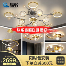 晶致黑金美学灯【套餐包安装】客厅灯简约现代灯具套餐轻奢水晶吸顶灯北欧风网红三室两厅全屋灯饰语音+遥控 套餐8：三室两厅无极三色【包安装...