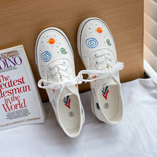 飞耀帆布鞋女新款宇宙星球元素学生休闲鞋女ulzzang板鞋网红小白鞋 1878白色 37