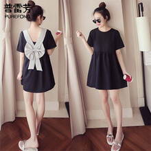 普雷芳孕妇装夏装2021新款韩版宽松孕妇连衣裙中长款潮妈无袖孕妇裙时尚显瘦夏天雪纺裙子 黑色 L