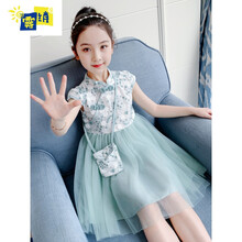 雾绡轻奢品牌高端儿童连衣裙夏季新品女童旗袍连衣裙夏装新款洋气童装女孩中国风汉服儿童网纱裙子F28 绿色+同款包包 110cm