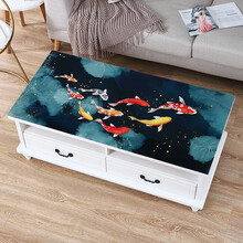 桌垫茶机垫桌布印花PVC不透明桌垫防水防油防烫免洗软玻璃茶几桌面保护膜胶垫 彩色锦鲤 70*130CM