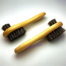 鞋刷清洁除尘抛光马毛刷实木精致耐用皮鞋油刷子洗鞋刷绒皮刷猪毛抛光刷子 1号手柄双面马毛刷， 2把装+抛光手套
