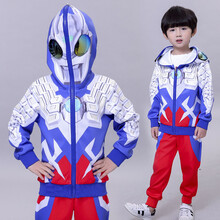 盲盒奥特曼奥特曼衣服服装男孩盲盒玩具软胶卡片罗布拼装男生版卡包托雷基亚 赛罗春秋两件套(适合身高140cm)