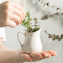 青木尚瓷创意复古带手柄小奶盅家用陶瓷尖嘴小奶壶咖啡倒奶杯迷你小奶罐蜂蜜西餐汁斗 单个冰裂奶盅