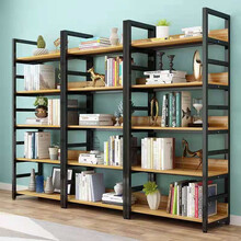 佰吉洲书架落地靠墙家用办公室简易储物架子钢木铁艺置物架多层收纳架 升级款浅胡桃色面板+黑架 60*30*108三层加厚