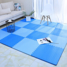 婴儿防摔垫铺地 爬爬垫拼接婴儿夏季铺地可拆洗泡沫板儿童加厚家用防摔垫子地垫 深蓝+浅蓝 圆叶纹30x30x1.2cm【16片】无异味