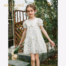克伦莎品牌女童法式公主裙夏装2021新款儿童洋气白色连衣裙女宝宝碎花雪纺裙 公主白 130cm