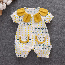 迪士尼高端轻奢女婴儿夏装衣服薄款网红洋气公主连体衣宝宝哈衣可爱爬服夏季外穿旗舰官方专卖 向日葵半袖连体-黄色 衣标66码