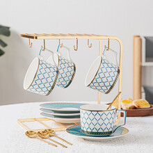 杯语 精致咖啡杯欧式小复古陶瓷英式下午茶茶具套装感杯子咖啡杯套装 四杯碟勺+C型架