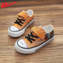 回力Warrior 新品儿童帆布鞋低帮百搭男女童休闲鞋时尚涂鸦布鞋 黄色 23