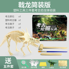 恐龙化石霸王龙骨架模型儿童手工diy制作挖宝石宝藏考古挖掘玩具 【简装】戟龙-草食性