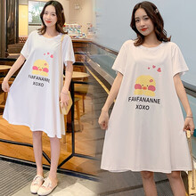 莎纤韵  孕妇连衣裙夏装孕妇装夏T恤裙时尚潮妈洋气遮肚减龄气质上衣 白色 M