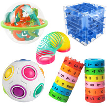 3d立体迷宫 大号3d立体迷宫魔方益智玩具走珠球旋转3岁以上6儿童动脑小礼物品 100关迷宫球+耐摔迷宫蓝8cm+2个磁力运算器+