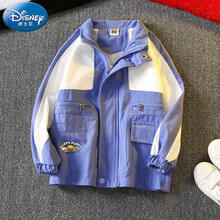 迪士尼 Disney 童装男童套装春秋装2021新款儿童工装夹克上衣韩版时髦中小童宝宝翻领风衣服潮 蓝色 120