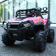迪士尼新品婴儿童电动车四轮越野车四驱玩具遥控汽车可坐双人男女宝宝摇摆车 公主粉双电双驱+硬座+礼品