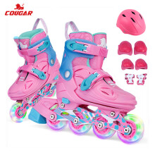 美洲狮（COUGAR）溜冰鞋儿童套装 可调轮滑鞋MZS885粉色L码