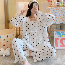 十月结晶 商场同款春秋薄款纯棉纱布月子服哺乳孕妇长袖家居睡衣外出夏天喂奶衣套装 AB-A1025#圆点 纯棉纱布 M