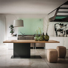 实木会议桌大型北欧工业风铁艺复古做旧餐桌吃饭桌子中岛台 200*80*75cm